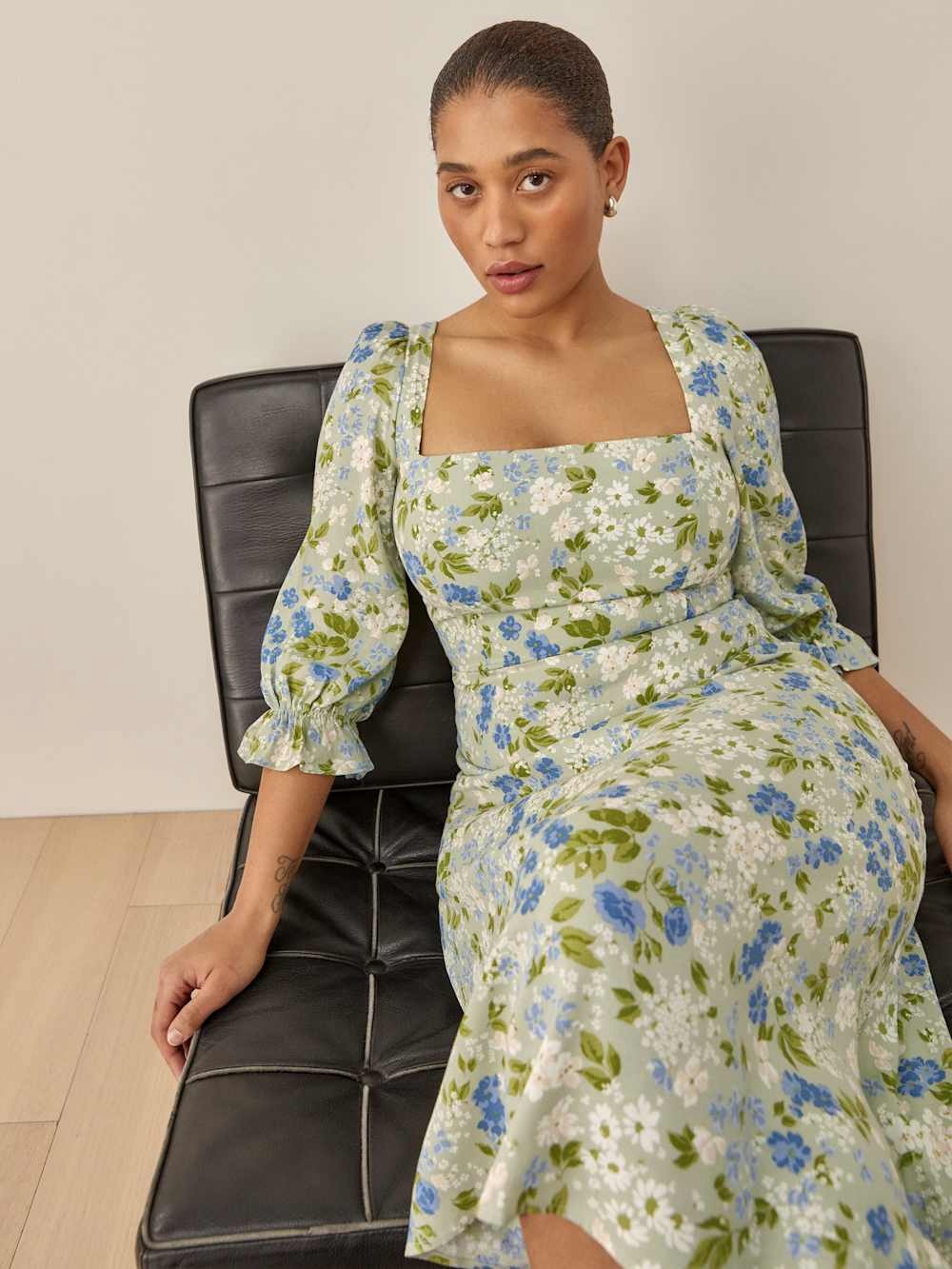 Reformation- Enid Dress in blue and green floral - 6